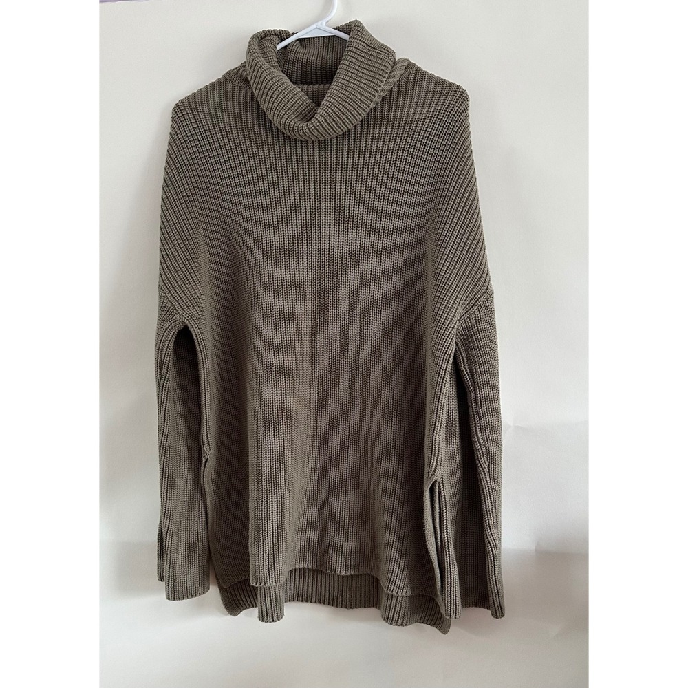 Pact Womens Organic Cotton Turtleneck Shaker Knit Sweater Taupe Brown Size M